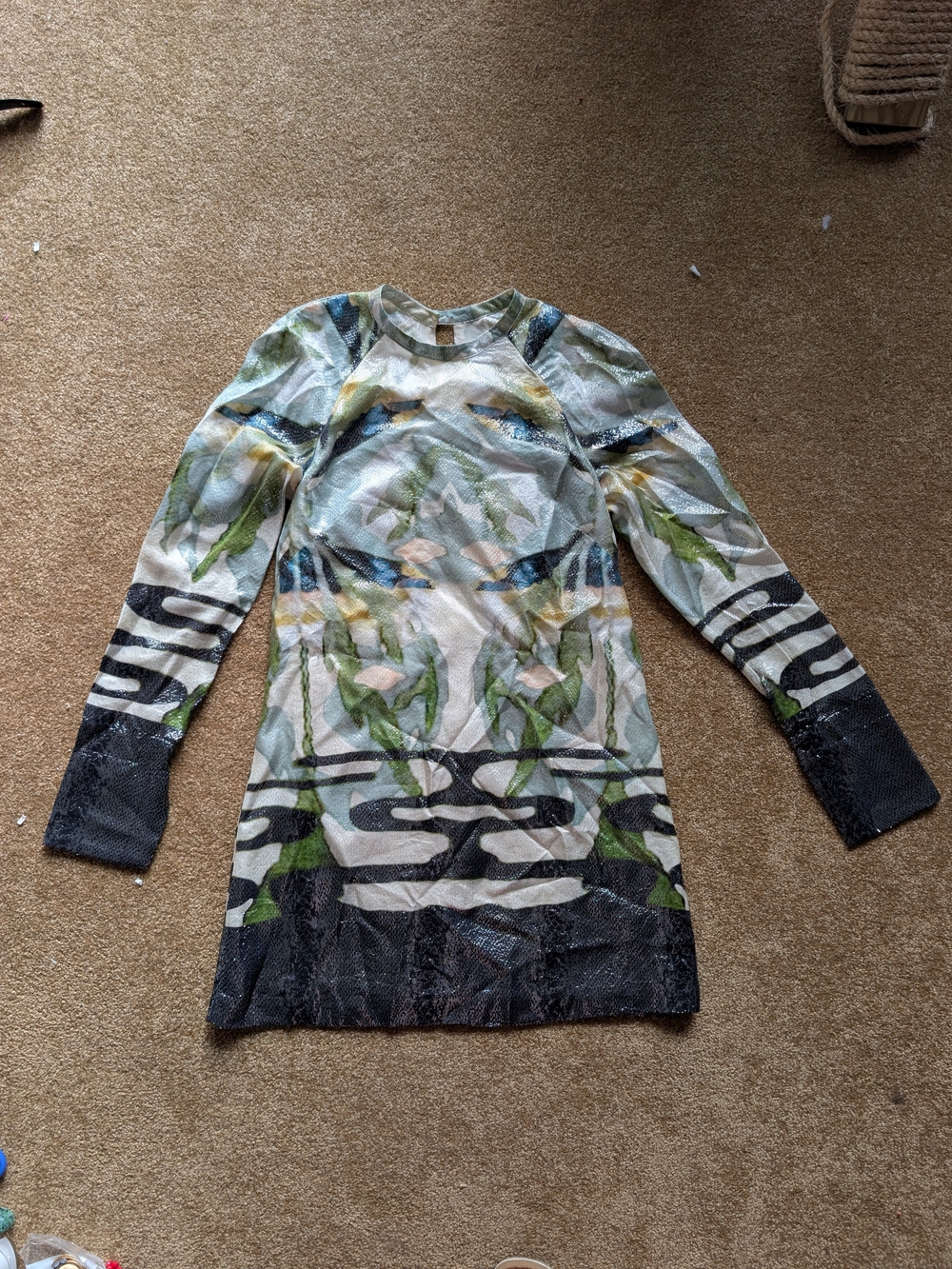 H&M 2018 Abstract Exclusive Green Shimmer Silk Blend Mini Dress